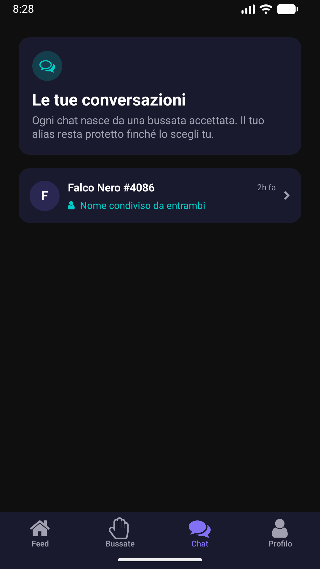 Elenco delle chat aperte dopo una Bussata accettata